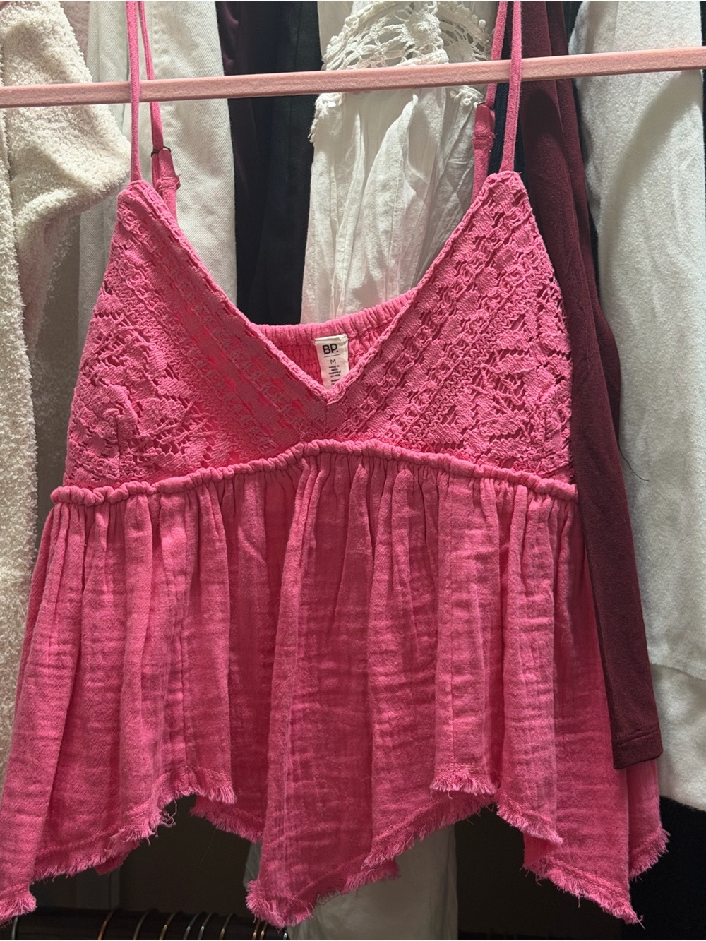 bp Hot Pink Crochet-Trim Spaghetti Strap Camisole
